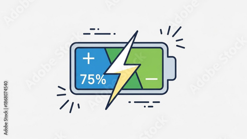 Battery with 75 percent charge and lightning bolt symbol