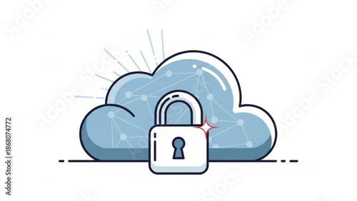 Secure cloud storage with locked padlock for data protection