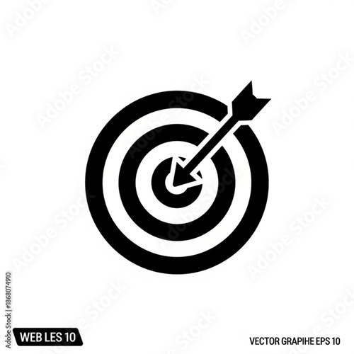 A black target icon with an arrow hitting the center on a white background