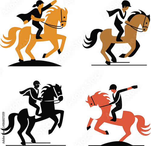 horse riders in various dynamic poses collection of stylized illustrations featuring