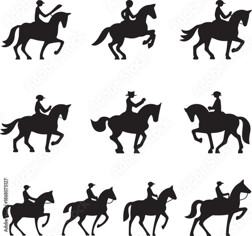 Horse rider icon bundle set black vector silhouette art clean white screen