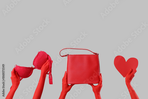 Female hands with bra, bag ...