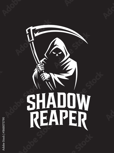 Mysterious shadow reaper wielding a scythe a striking monochrome illustration
