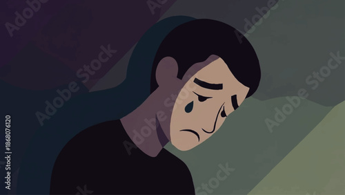 Sad Man Crying with Tears Illustration.