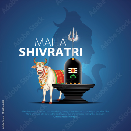 Happy maha Shivratri, a Hindu festival celebrated of lord shiva night. Creative vector illustration design with lord shiva, shivling and vahana Nandi.