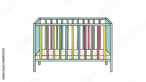 Colorful Baby Crib with Striped Bedding.