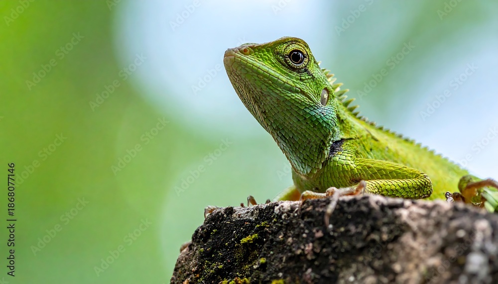 Fototapeta premium Close-up of a vibrant green lizard