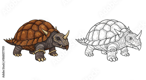 Giant Turtle Coloring Page Featuring Realistic Tortoise Illustration With Detailed Line Art
