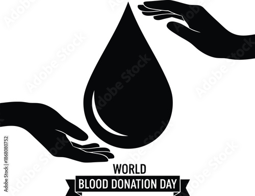 Hands cradling a blood drop for world blood donation day on transparent background silhouette
