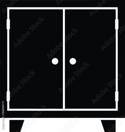 Black wardrobe with two doors minimalist design on transparent background silhouette