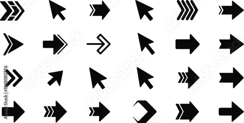 Collection of black arrow icons in various styles on transparent background silhouette
