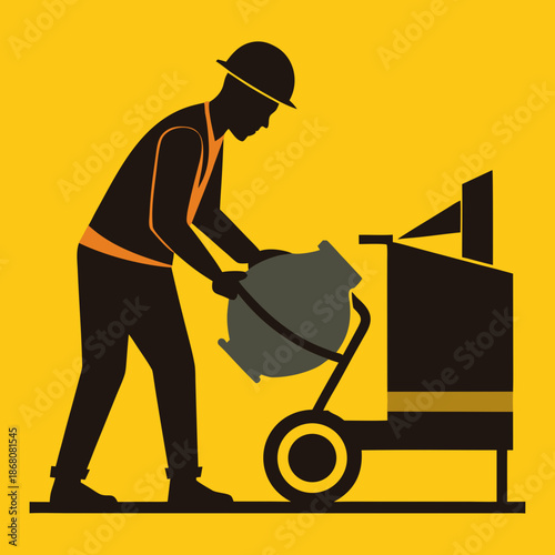 Construction Worker Pouring Cement Flat Vector Illustration Building Work Concept