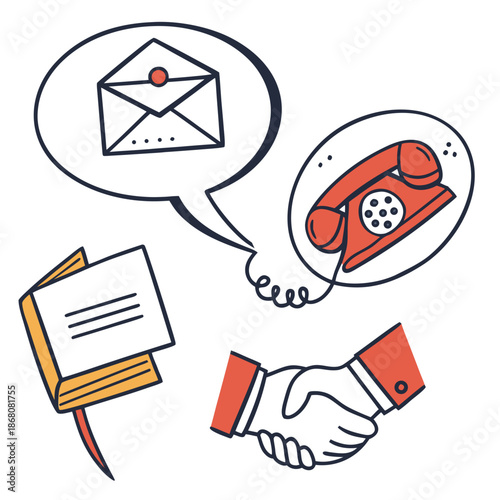 A vector graphic illustration of business communication symbols