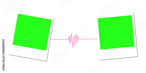Polaroid photo frames connected by heartbeat line for love story memories relationship slideshow and emotional visual design
