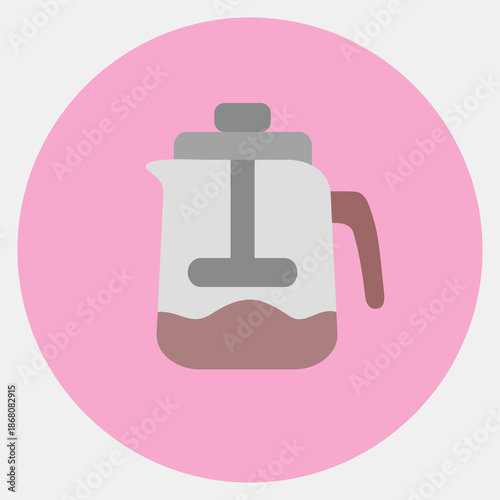 Icon french press. Coffee shop elements. Icon in color mate style.