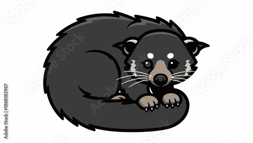 A cute cartoon Tasmanian devil is curled up on a white background
