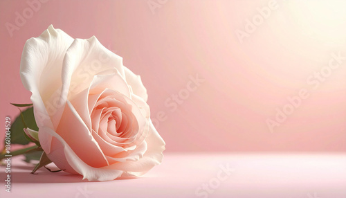 Wallpaper Mural Single pale pink rose flower lying on pink background with copy space Torontodigital.ca