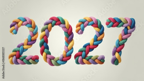 Vibrant Braided Yarn Art for New Year 2027 Celebrations Colorful Modern Design Elements