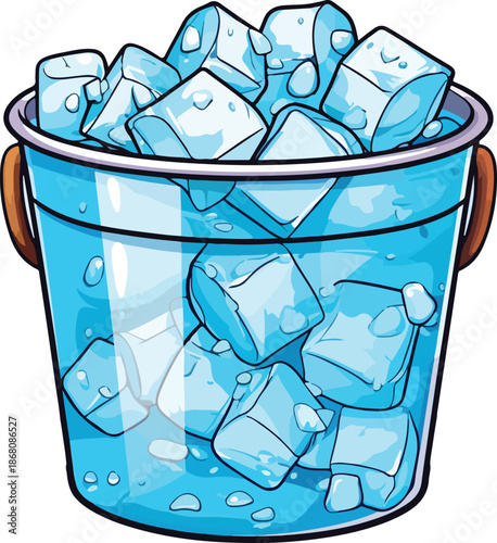 cartoon metal bucket full of ice cubes