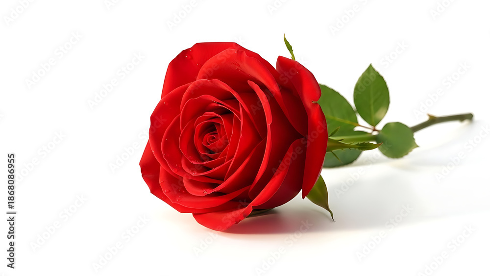 Naklejka premium single red rose flower isolated on white background symbolizing love romance passion valentines day wedding anniversary and elegant floral romantic concept