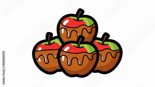 A delightful pile of four cartoon caramel apples