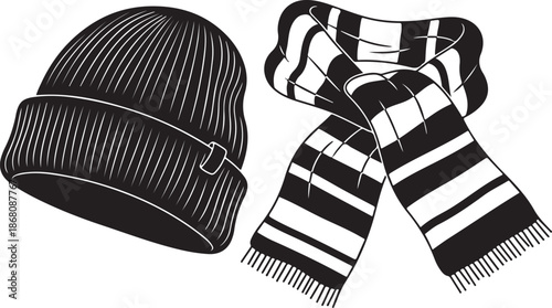 Winter Hat and Scarf Silhouette Icon