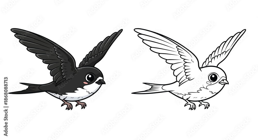 Obraz premium Flying Bird Coloring Page Featuring Feathered Wing Detail and Black and White Sketch Design