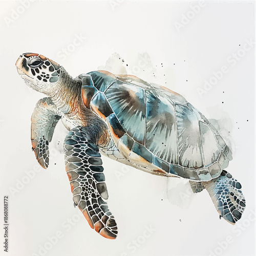 Natural vector illustration of a large sea turtle animal, postcard, sticker