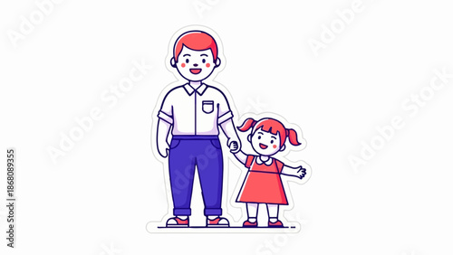 A father and daughter holding hands, smiling