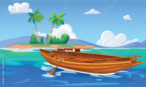 Traditional Wooden Boat on Calm Water, Traditional Wooden Fishing Boat, Abandoned Wooden Boat