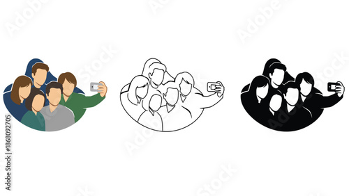 A group of people taking a selfie together in different styles