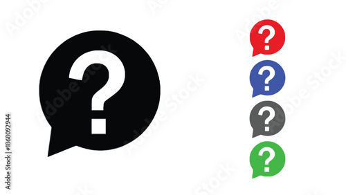 A colorful illustration of question marks in speech bubbles on a lined paper background