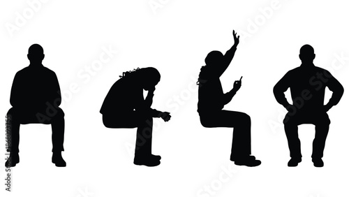 Four silhouetted people sitting in different poses on white background