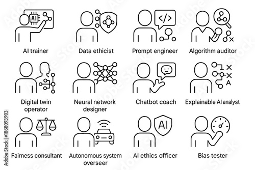 Vector digital twin tester professions icons icon explainable autonomous ai prompt auditor