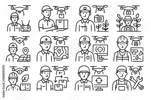 Mechanic surveillance aerial delivery vector inspector drone military icon icons career worker