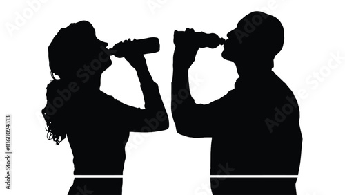 A couple drinking from bottles in a casual social setting