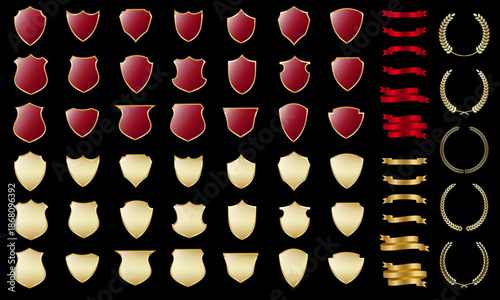 光沢と立体感のある盾形のエンブレムベース　アワードリボンと月桂冠もセットで組み合わせ自由