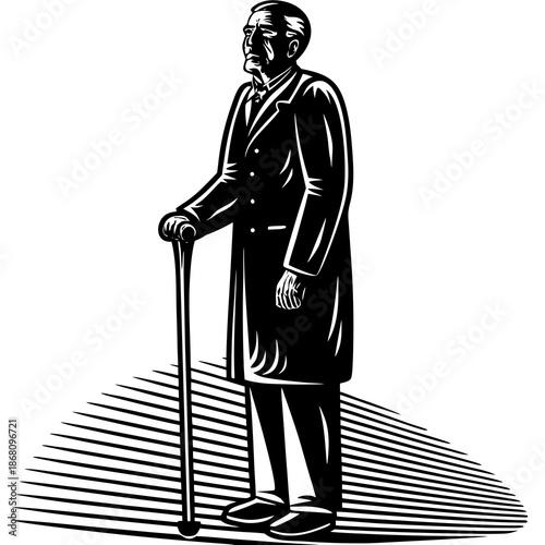 Elderly man with walking cane