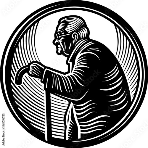 Elderly man with walking cane