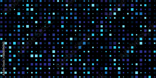 Abstract dark blue and cyan pixel halftone squares background 