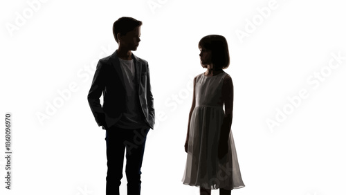 Two children silhouetted against a white background.