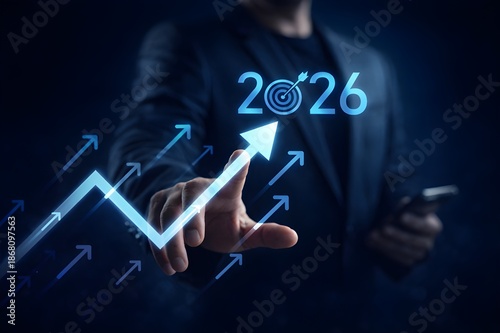 Business Growth Strategy for 2026 with Upward Arrow and Target Goal Concept