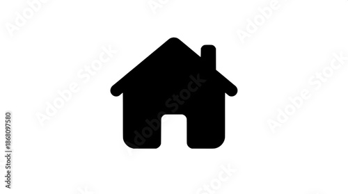 Simple house pictogram with a bold black shape and thin white outlines, presented as a flat icon without any texture, featuring a minimalist design and clean lines, intended to be used as a logo, with