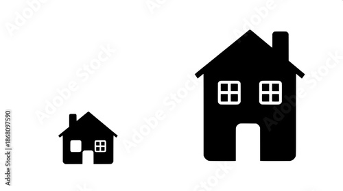 Simple house pictogram with a bold black shape and thin white outlines, presented as a flat icon without any texture, featuring a minimalist design and clean lines, intended to be used as a logo, with