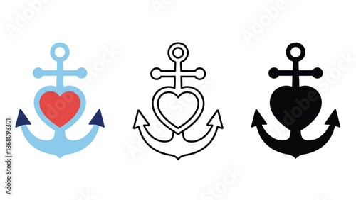 Heart anchor symbols in modern nautical design