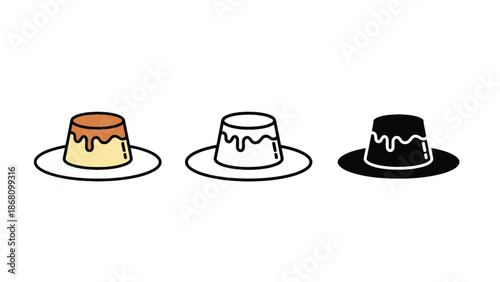 Three creamy desserts on plates in different colors and styles