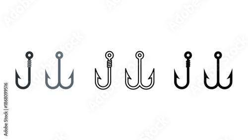 Set of modern fishing hooks in various styles and colors