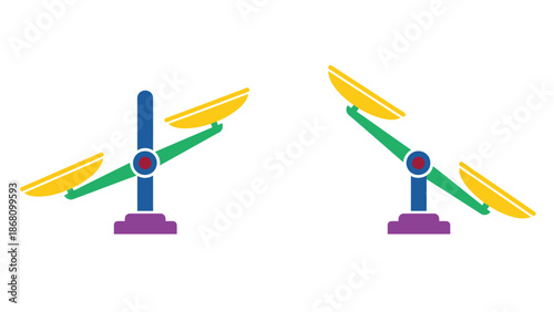 Vibrant twin wind turbines in dynamic motion on purple bases