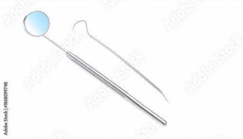 Dental tools - mirror and probe, essential instruments for oral examination and hygiene, isolated on white background.