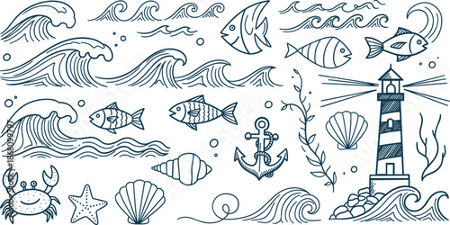 Hand drawn brush arrow direction icon set, Hand drawn fast food sushi dessert icon set.
